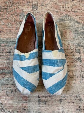 Toms Blue & White Striped Canvas Slip-Ons Size 11